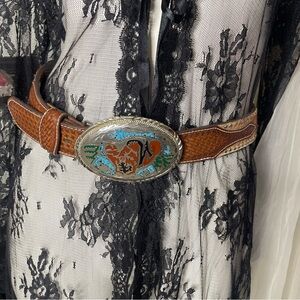 Vintage Justin Pony Hair Western Belt Horse Buckle 2 Strap Set